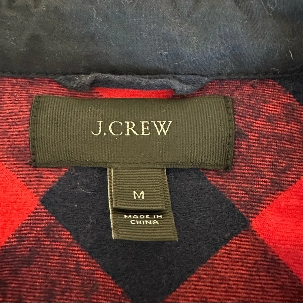 J. Crew Wool Blend Buffalo Check Navy Blue Red Plaid Shirt Shacket Size M